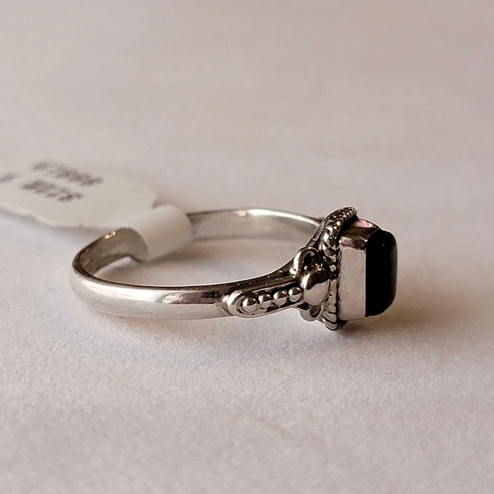Black Obsidian Sterling Silver Orion Ring Filigree Sheen Cabochon